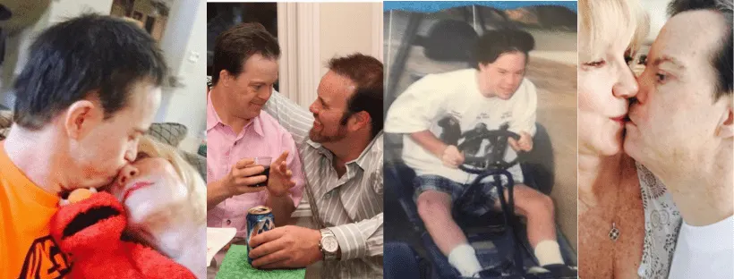 A collage showing Linda Smith with her son, who has Down syndrome, sharing tender moments and joyful activities, highlighting Linda's advocacy and inspirational storytelling as a motivational speaker and disability advocate.| Linda’s Life – Linda Smith