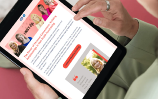 A person holds a tablet displaying a webpage about Linda Smith, a motivational speaker and nonprofit fundraising expert. The page features images and text discussing her advocacy work and inspirational storytelling.| Linda’s Life – Linda Smith